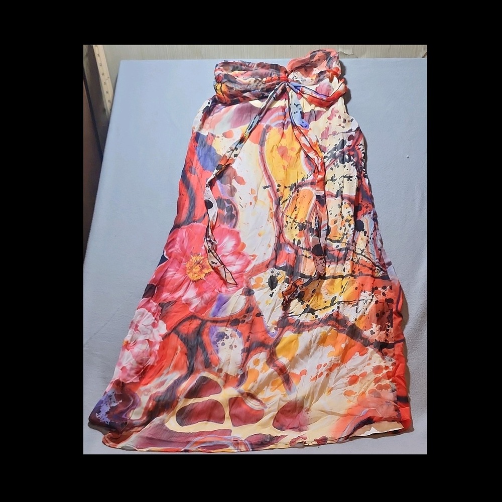 Xhilaration Multicolor Abstract Chiffon Halter Tie Short Dress Sleeveless M